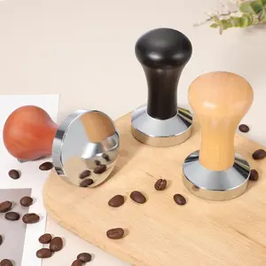 Stainless Steel Espresso Coffee Tamper, Real Wood Handle, Commercial & Home Use, Durable Coffee Press Tool, Ideal for Baristas