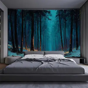 1pc Extra Large Tapestry - Winter Forest Snowy Woods Wall Hanging with Deep Blue & Teal Colors - Photography Backdrop for Home, Office, Party Decor - No Installation Needed - Birthday/Christmas Gift Idea - Modern Nordic Winter Decor, Winter Wonderland Dec