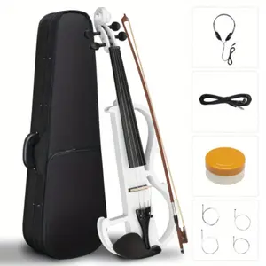 Full Size 4/ 4 Bunnel Edge Electric Silent Violin with Case Bow Headphone Connecting Line Black
