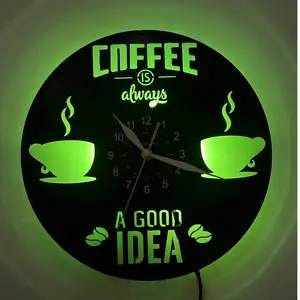 Coffee Theme LED Vinyl Wall Clock, Vintage Atmosphere, Perfect for Coffee Lovers, Coffee Shops, American/industrial Home Decor