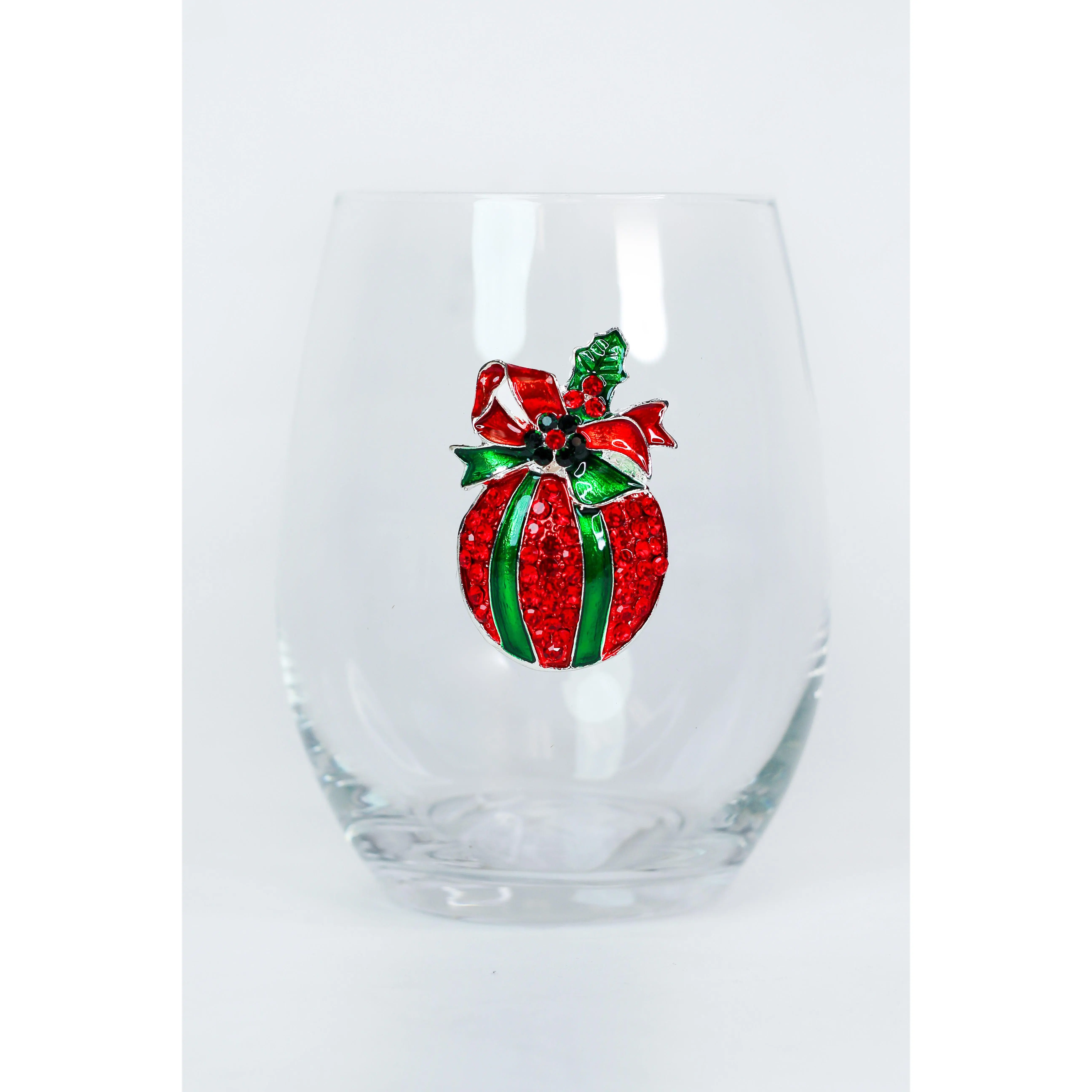 Christmas Ornament Rhinestone Stemless Wine Glass