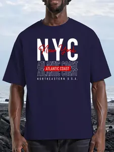 Nyc Atlantic Coast Oversized T-Shirt, Loose Fit Streetwear, Random Print, Casual Short Sleeve, Northeastern U.s.a. Style