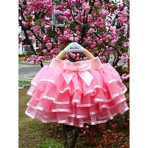 Girls' Ballet Skirt with Layered Ruffles, Mesh, Fluffy Draped Hem, Bowknot, Elastic Waist, Short Skirt