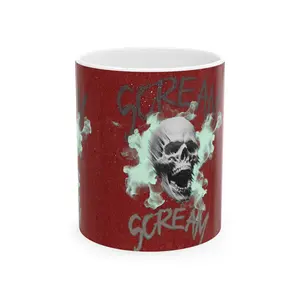 Gothic Scream Skull Ceramic Mug | Spooky Gift for Halloween, Unique Coffee Cup, Dark Aesthetic Drinkware, Edgy Home Decor
