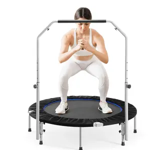 40" Foldable Trampoline Max Load 330lbs, Exercise Trampoline for Adults/Kids, With Adjustable Handle, Black