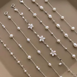 Dainty Natural Freshwater Pearl Bracelet,Pearl Beaded Bracelet,Flower Pearl Bracelet,Bridal Bracelet,Minimalist Silver Bracelet,Gift for Her