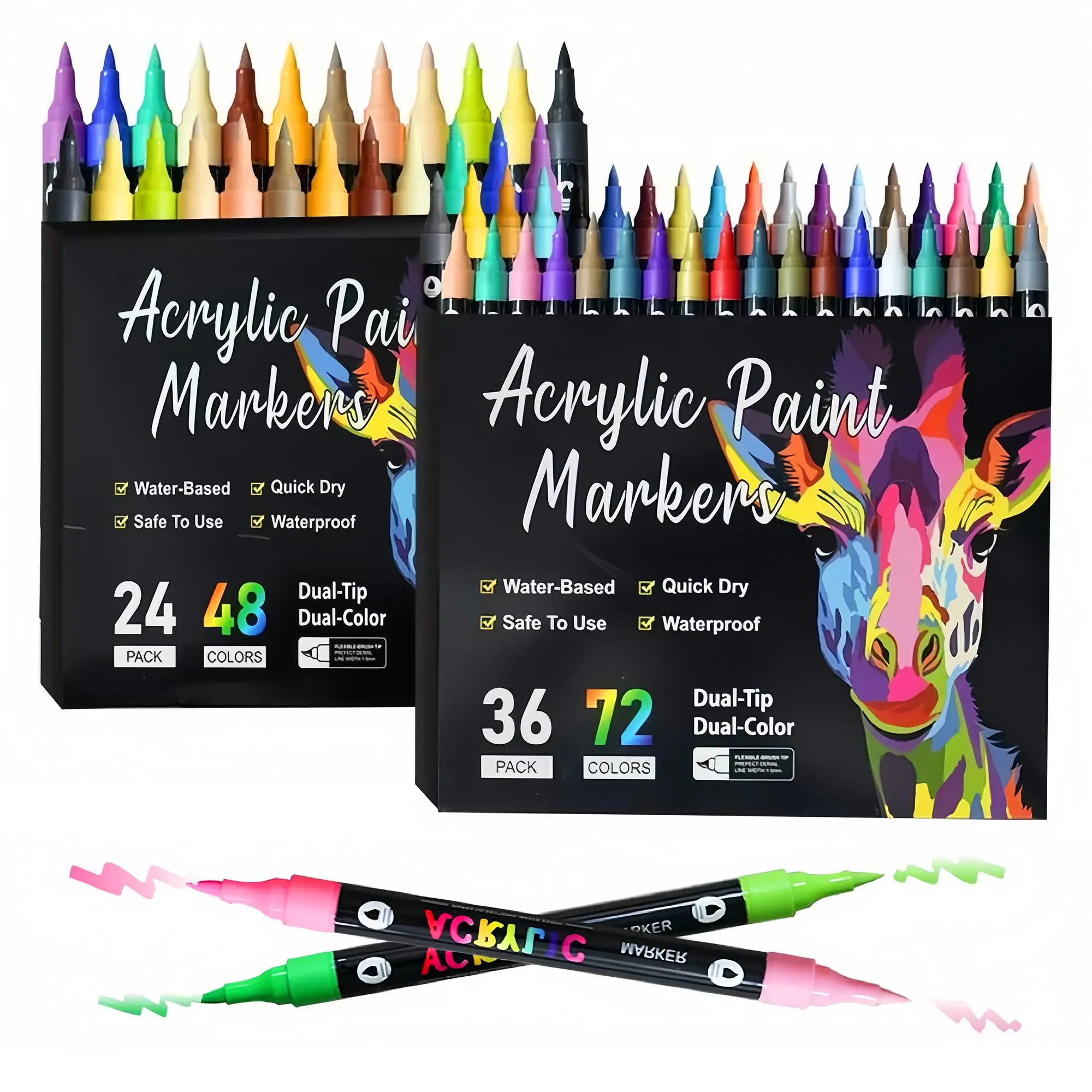 Dual Tip Acrylic Paint Markers 48/72/96 Color,for Stone,Wood,Canvas,Ceramic,Metal,Glass and Rock Painting | DIY crafts,painting teaching supplies&holiday gifts