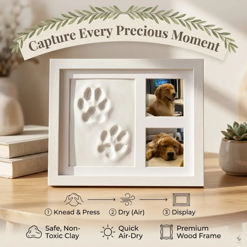 Pet Paw Print Keepsake Frame Kit, Non-toxic Air-dry Clay, Souvenir Gift for Pets and Family