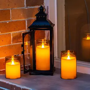 Flameless Candles Battery Operated with Remote Control, Set of 3 Flickering LED Pillar Candles with Timer, Realistic 3D Flame for Wedding Christmas Halloween Home Decor