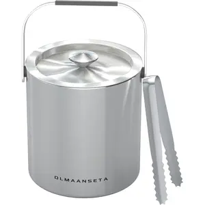 1.3L Portable Mini Double Walled Stainless Steel Cute Insulated Ice Bucket with Lid and Tongs for Cocktail Bar Parties