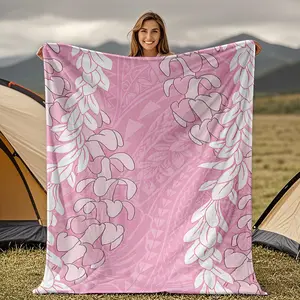 Hawaii Premium Plumeria Pink Flannel Blanket - Retro Hawaiian Plumeria Flower Bedspread, Soft Suitable for All Seasons, Bedding for Naps, Camping, Travel, Ideal Gift for &, Cozy Warmth for Decor