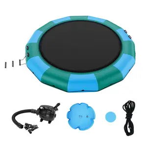 VEVOR Inflatable Water Bouncer, TikTokShopBlackFriday, 15ft Recreational Water Trampoline, Portable Bounce Swim Platform with 3-Step Ladder & Electric Air Pump, Kids Adults Floating Rebounder for Pool, Lake, Water Sports