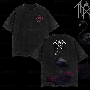 [TokenWear] Sleep Token "Flamingo Eclipse" Black Washed Tee | Oversized Heavy Cotton Shirt | Gothic Rock Band Aesthetic | Perfect for Sleep Token Fans sleep token merch sleep  token  merch