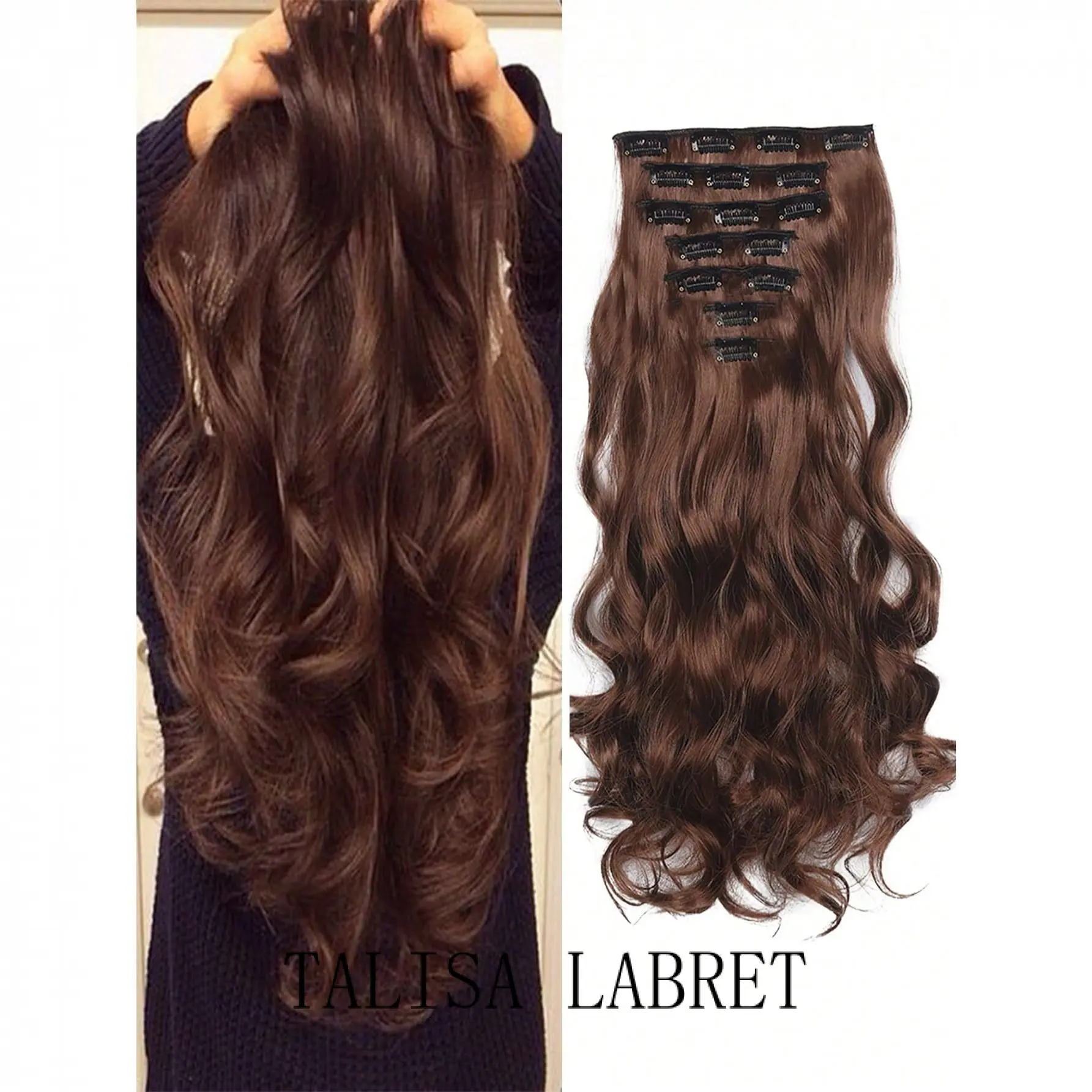 Fashion 18-30 Ihes 16 Clip Black Natural Daily Long Curly Hair Extensions Seven-Piece Set For WomenFashionTALISA