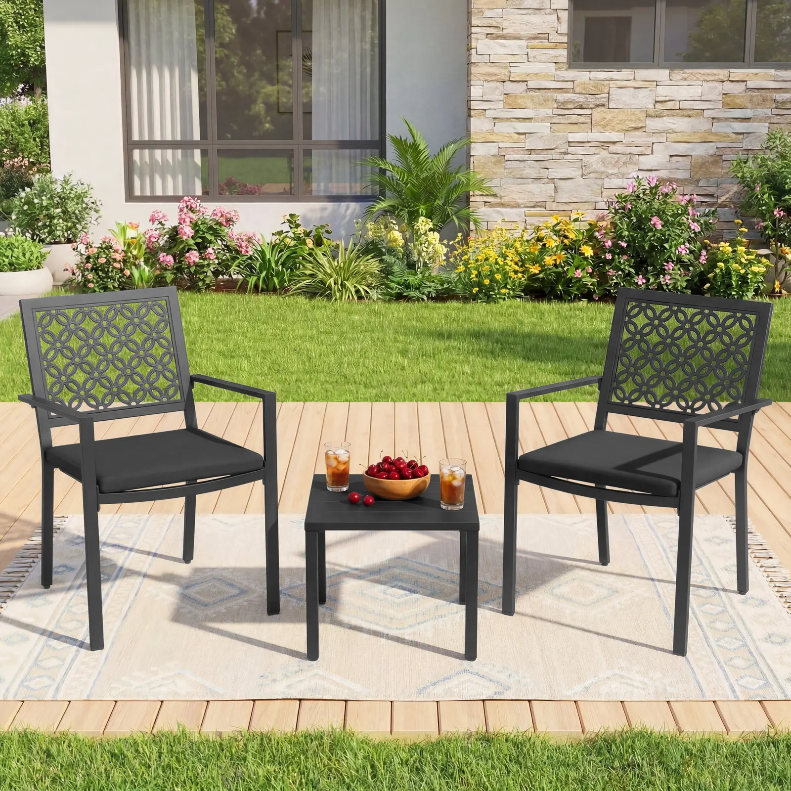 3-Piece Outdoor Bistro Set, Stackable Metal Steel Outdoor Table and Chairs, Waterproof Rustproof Patio Furniture Conversation Set for Porch Garden Balcony Backyard, Sage Green
