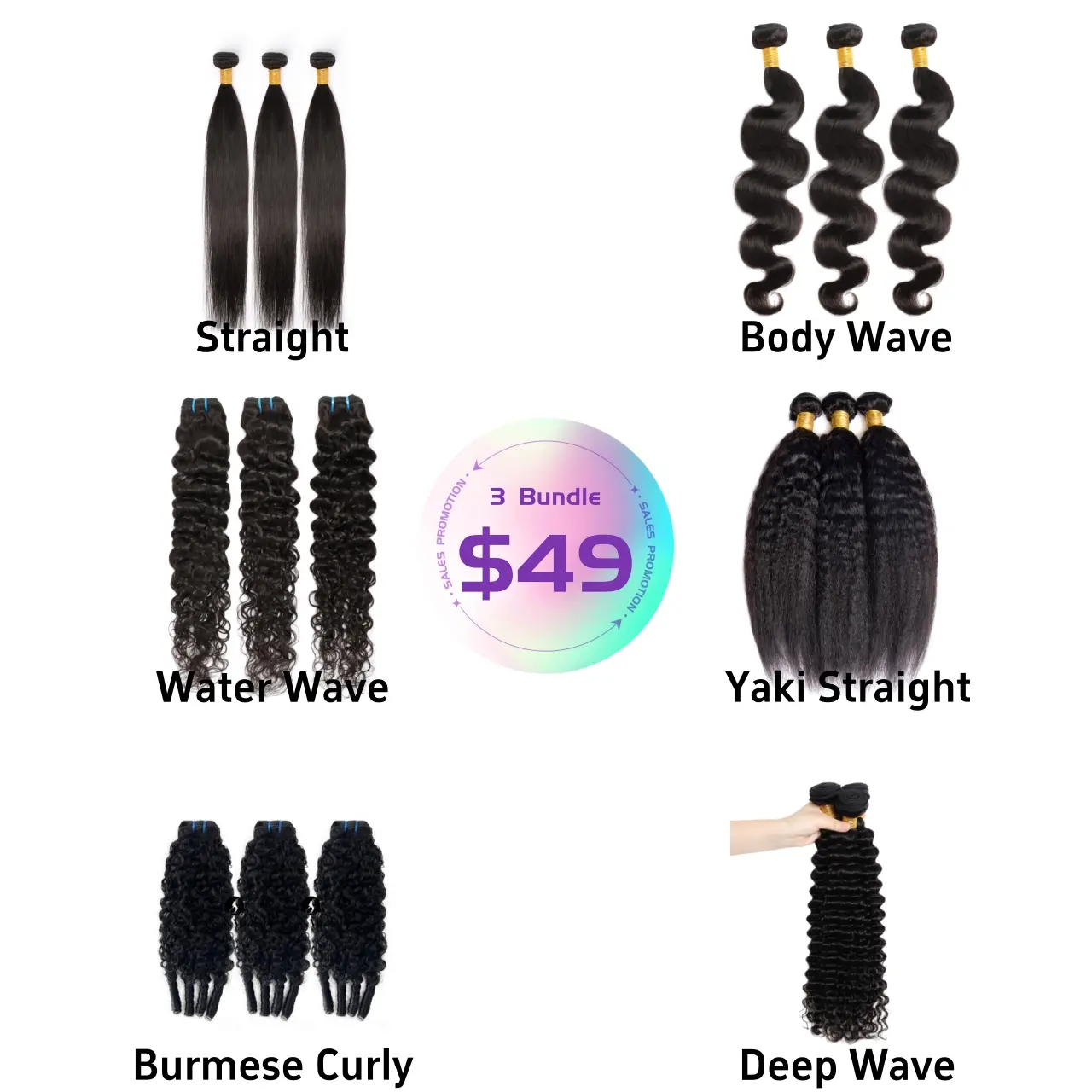 [Last Special Offer] Human Hair 3 Bundles Straight/Body Wave/Water Wave/Deep Wave/Burmese Curly/Yaki Straight Nature Black Brazilian Hair Sew In Quick Salon Quality No Shedding Tangle-Free Virgin
