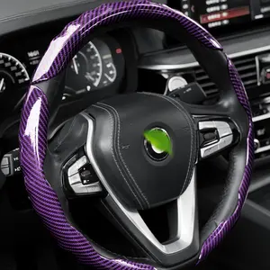 3pcs Set - Fit Carbon Fiber Ribbed Steering Wheel Covers, Quick Snap-On Installation, All-Season Anti-Slip Grip, Sporty Green Accent - Enhances Comfort & Control for Various Car Models