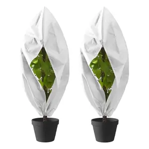 Plant Winter Protection Cover (Drawstring & Zipper Closure) — White / 80x120cm | Triple Seal: Zipper + Drawstring + Lock Buckle | Windproof, Cold-Resistant, and Frost-Proof for Safe Wintering | Ideal for Roses, Shrubs, and Potted Fruit Trees