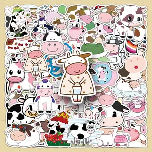 Cartoon Cow Pattern Sticker, 50pcs/set Cute Cartoon Sticker, DIY Decorative Sticker for Phone Case, Computer, Guitar, Bag, Water Cup, Scrapbook