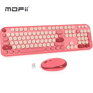 MOFII Wireless Keyboard and Mouse Combo, Full-Size Retro Typewriter-Style Wireless Keyboard with Optical Mouse for Computer/Laptop/Windows/Mac (Rose Red)