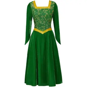 Princess Fiona Costume Adult Women Green Velvet Fiona Cosplay Dress Halloween Outfit