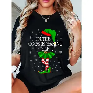 100% Cotton Family Matching Women Girls The Cookie Baking Elf Christmas T-Shirt