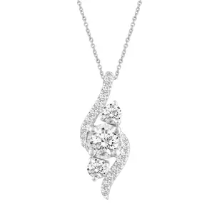 Limited Offer 1/2 CTW Diamond Elegant Trilogy Pendant Necklace set in 925 Sterling Silver