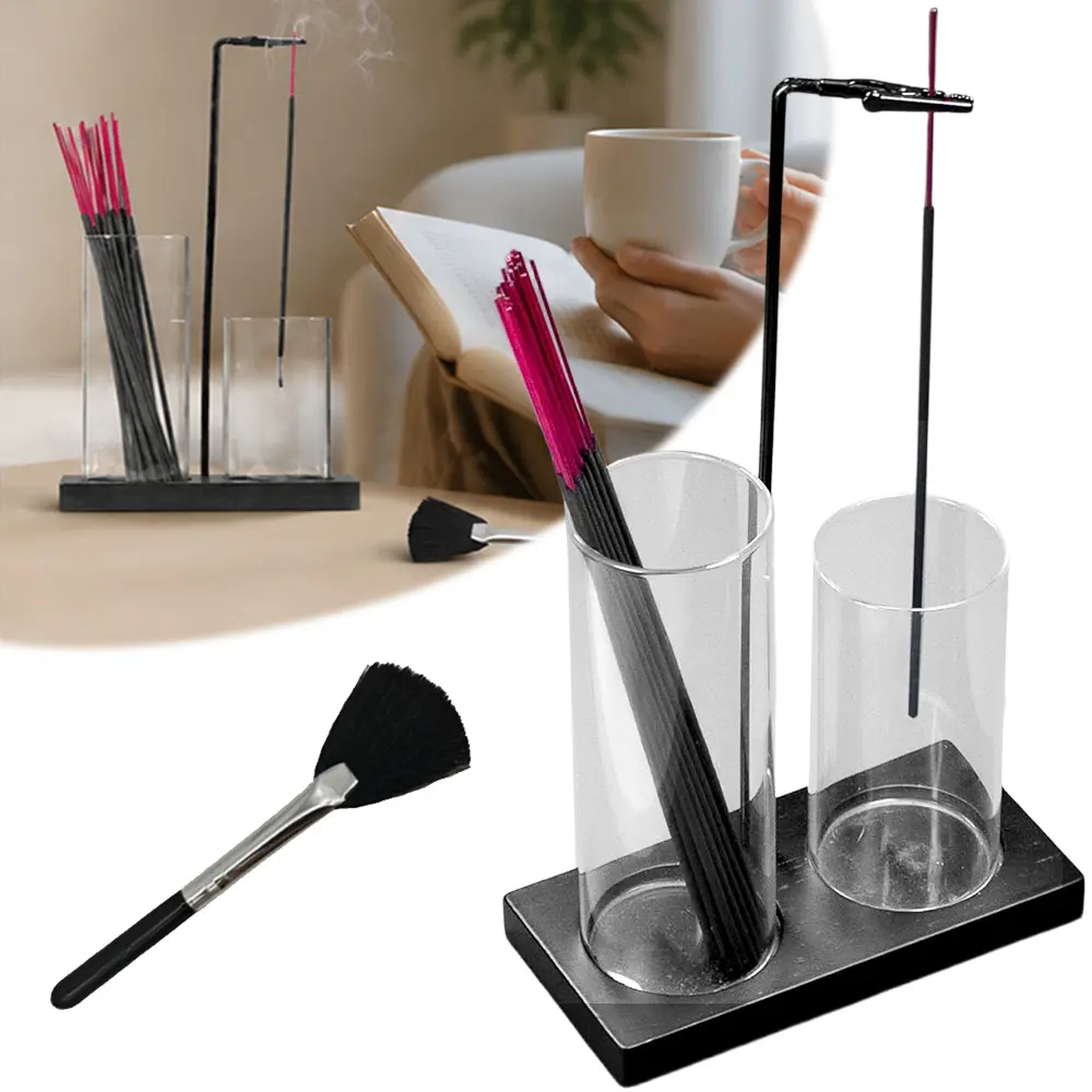 Ceremony Incense Holder Upside Down Anti-Ash Incense Stick Burner with Glass Ash Catcher Modern Vertical Incense Holder for Meditation Yoga Spa Home