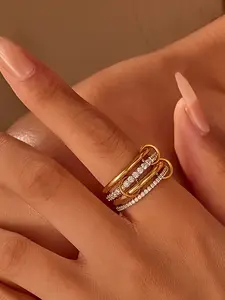 Gold Interlocked Stackable Rings for Women - Statement Multi Ring Mixed Metals Stack - Cubic Zirconia Two-Toned Stacking Jewelry Elegant Glittering Ring