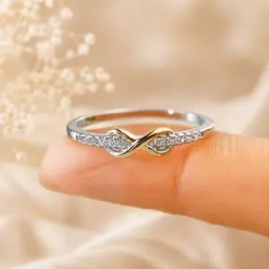 Women's Elegant Bohemian Infinity Ring - 8-Segment Color Separation Design, Synthetic Cubic Zirconia, White Gold-Plated Copper, Ideal Jewelry Gift for Bohemian Enthusiasts' Everyday Wear
