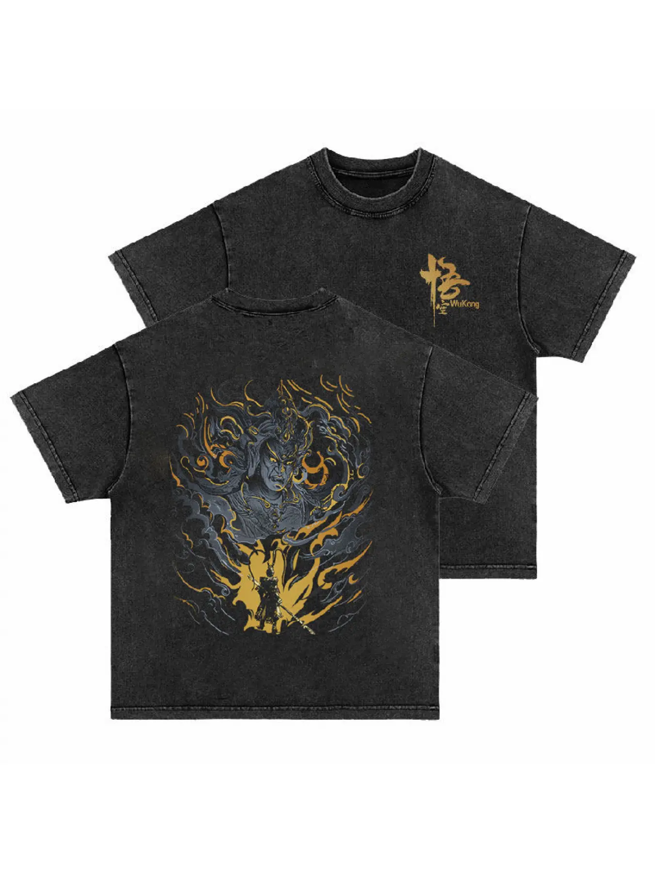 "WuKong" Chinese Mythology Graphic Tee - Washed Oversized T-Shirt,Gamer Gift ,Clean Fit ,Meme Shirt,Graphic Washed Oversized Tees for Men & Women,Summer Round Neck Short Sleeve ,Sports Shirt,Workout T-shirt,Couple shirt