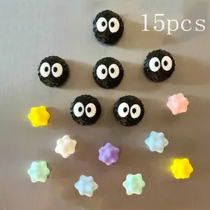 15pcs Creative Refrigerator Stickers, Cute Soot Elves, Black Briquettes and Stars Refrigerator Stickers, Creative Home Decoration, Gifts for Friends, Creative Gifts, Birthday Gifts, Random Color Stars, Decorative