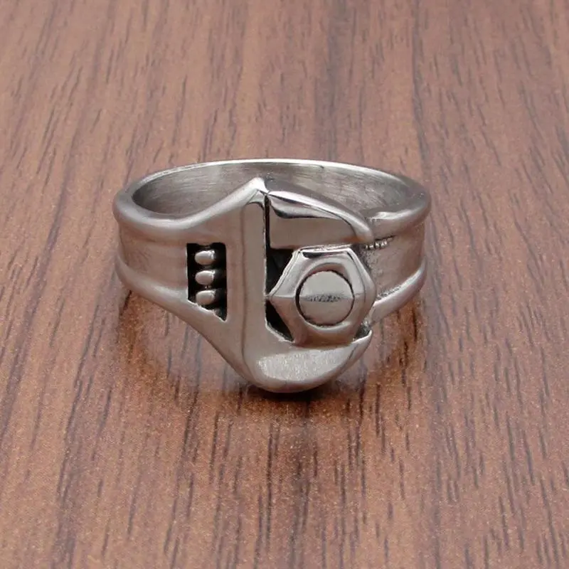 Punk 316L Stainless Steel  Silver Color Hot Sale Men's Motor Biker Mechanic Screw Wrench Ring  Jewelry