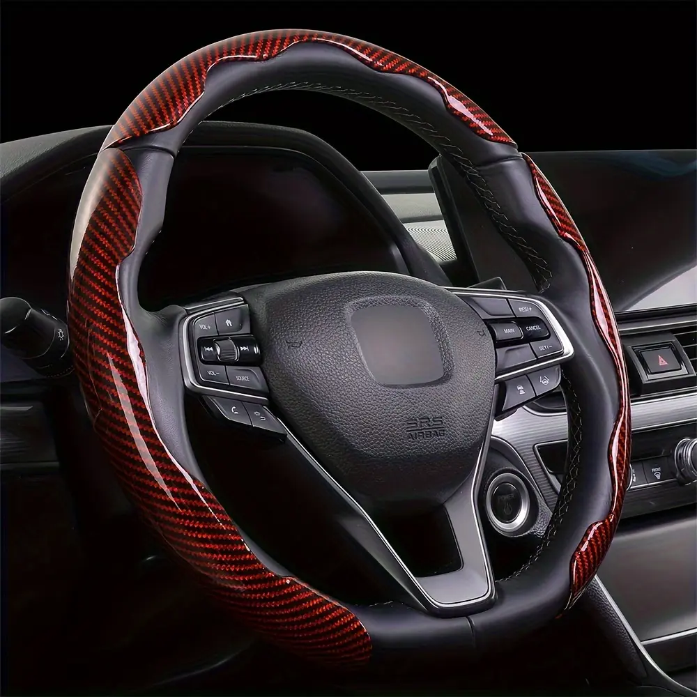 Modern 3-Piece Universal Carbon Fiber Steering Wheel Cover, Sectional Non-Slip Design with Secure Hold, Stylish Car Interior Accessory for General Motors Cars/SUVs