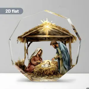 Acrylic Christmas Manger Decoration, 2D Flat Starry Night Design, High-Quality Desktop Ornament, Table Centerpieces, Perfect for Christmas & Baptism Gifts