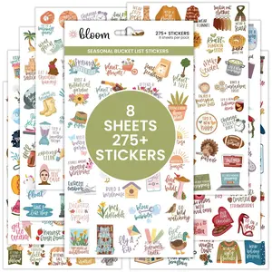 Seasonal Bucket List Sticker Pack - 8-Page Hand-Drawn & Illustrated Stickers for Planner Journal Scrapbook - Spring Summer Fall Winter Adventures 200+ Stickers