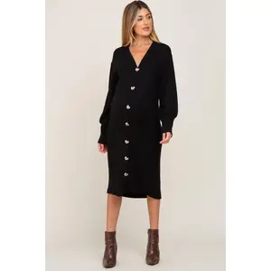 Black Long Button Down Maternity Cardigan/Dress
