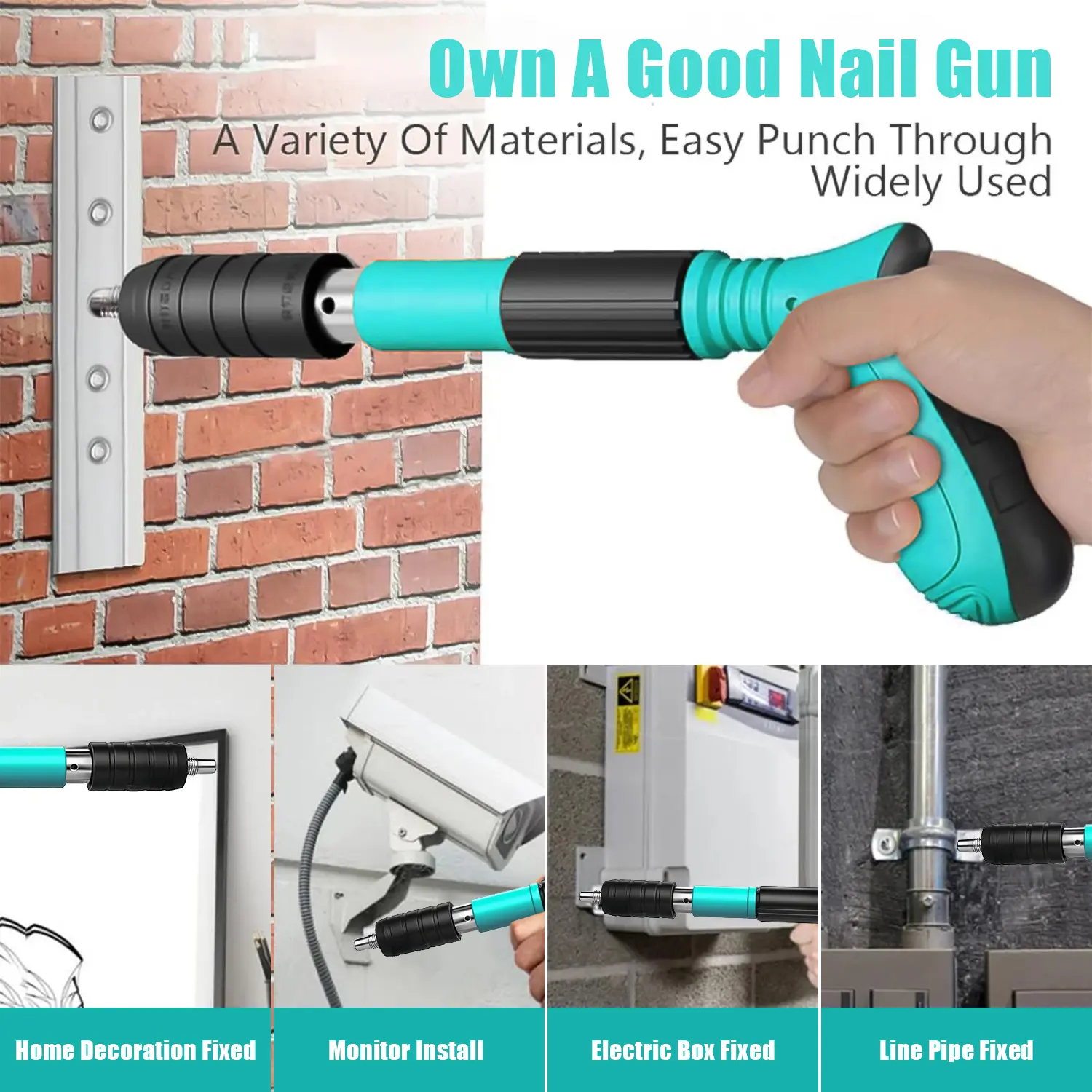 Nail Gun - Manual Concrete Nail Gun Kit with Safety Gear, Heavy Duty Steel Nailer for Wall, Ceiling & Home Repair, Portable Nail Shooting Tool for DIY & Construction