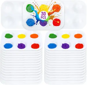 30 PCS White Plastic Paint Tray Palettes, 6 Well Rectangular Watercolor Oil Palette, Paint Trays for Kids, for Painting, DIY Craft, Art Painting Class