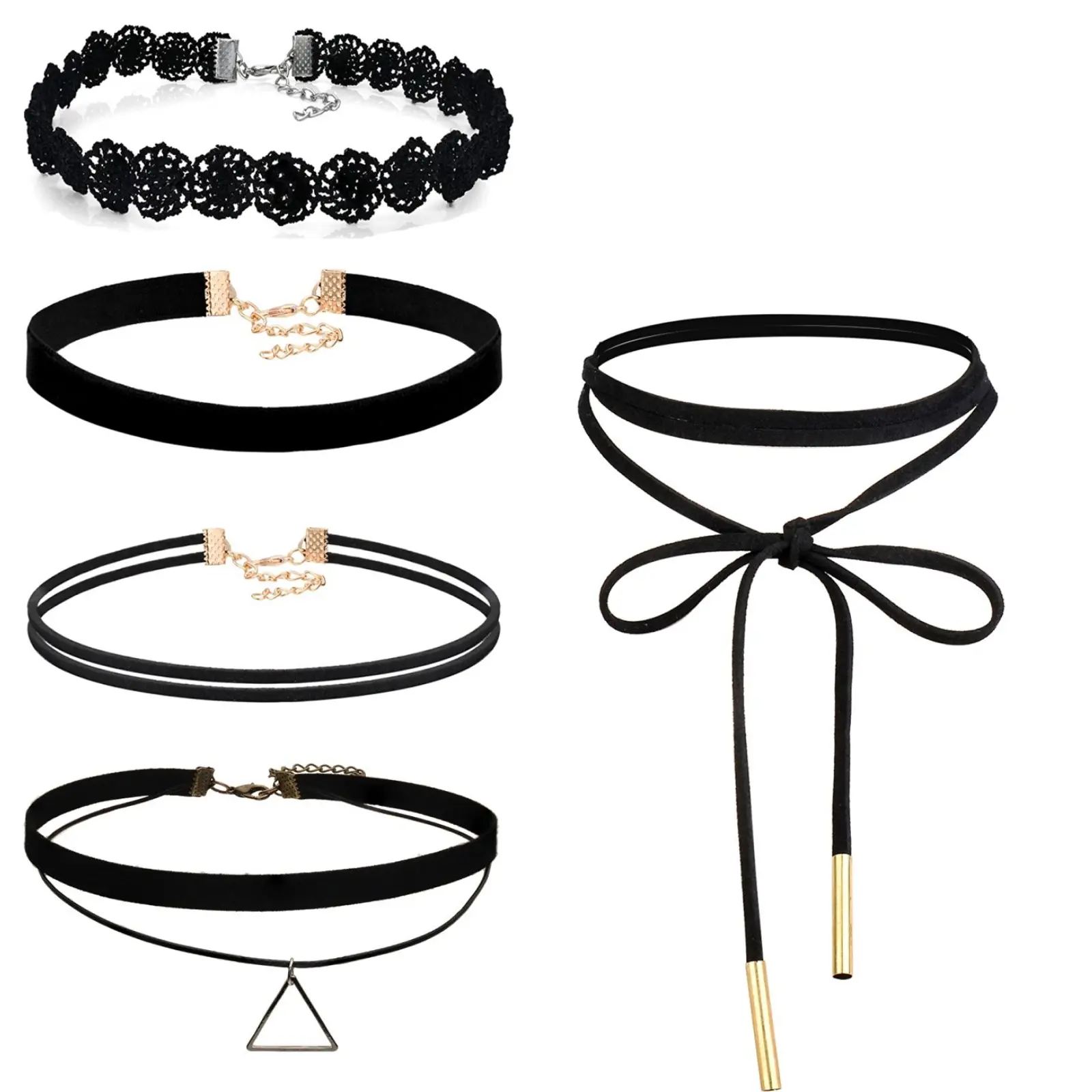 OIDEA Women's 5 PCS Black Velvet Choker Set - Lace Tattoo Layered, Dainty, Gothic, Alt Style Decorative Lace Neck Jewelry, Dainty Necklaces, Gothic Necklaces