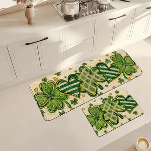 2pc Oil Solid Shamrock Faux-Cashmere 100% Polyester ACCENT RUG: 4060cm+45120cm set, living/study flex lay, light absorb slip-safe, lucky vibe glow-up space, machine-wash refresh partner gift