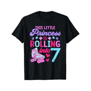 [100% Cotton] 100% Cotton 7th Birthday Roller Skates T-Shirt - Roller Skate Suitable for 7 Year Celebration Outfits, Machine Washable Round Neck Casual Wear for &, Themed Birthday Apparel