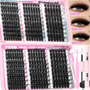 YIDUO 0.05mm Eyelash Cluster Set, Fluffy Lash Clusters, Multiple Styles: Volume, 150D, 200D, 10–18mm Cluster Eyelash Extension Set, 4200 Pieces, D-Curl, With Lash Bond and Seal, Tweezers, Brush, Easy DIY at Home