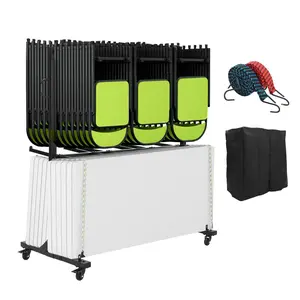 GAOMON Folding Table and Chair Cart, Metal Chair Rack with Cover, Adjustable Height, PVC Lock Wheels, 800 LBS Capacity for 84 Chairs