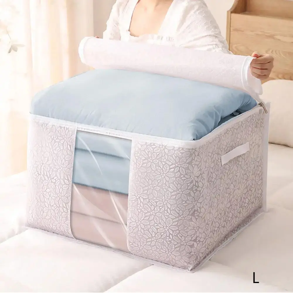 Home Quilt Storage Organizer, 1/2 Counts Rectangle Flower Pattern Large Capacity Clothes Storage Bag with Handle, Sundries Storage Bags, Baby Stuff Or