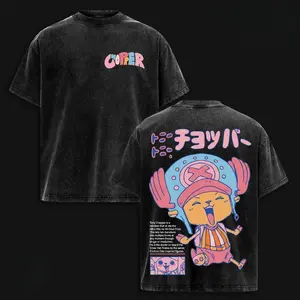 Limited Tony Tony Chopper Vintage Washed Double Print Tee One Piece Straw Hat Doctor Anime Graphic T-Shirt Oversized Heavyweight Cotton 90s Y2K Streetwear Unisex Gift Shirt Summer Outfit