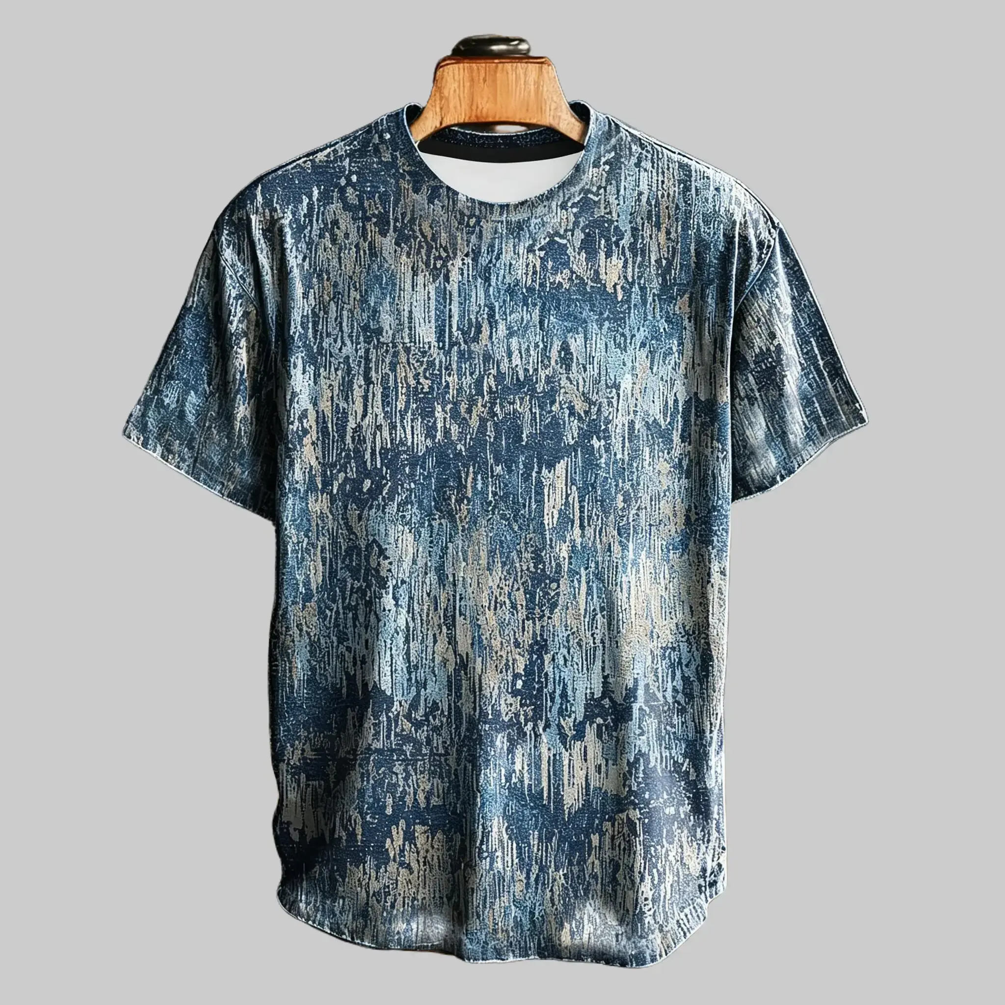 Menswear Short-Sleeve Top - Unisex Vintage Abstract Distressed Print Casual Loose T-Shirt