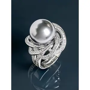 Pearl Ring for Women, Australian White, High-End Luxury, Advanced Sense, 2025 New Model, Diamond Niche Open Design
