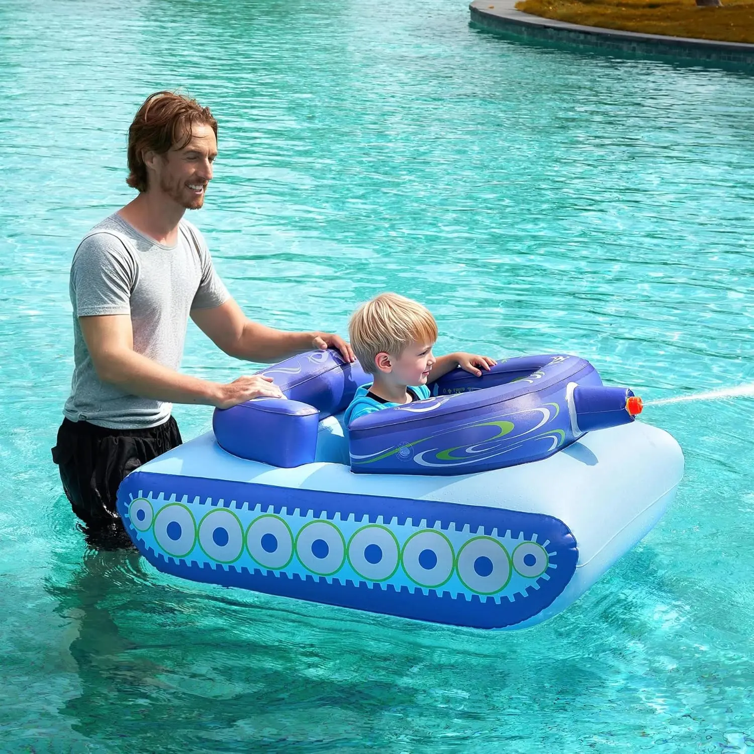 Inflatable Tank Pool Floats Kids, Pool Floaties Swimming Tank with Water Gun, Water Fight Toys, Inflatable Battle Fun for SummerGift.