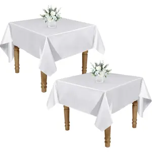 RUDONG M 2 Pack 54 x 54 Inch Square Tablecloth, White Satin Tablecloth, Silky Satin Square Table Cloth, Bright Smooth Satin Table Cover for Wedding, Banquet, Party Dinning Decoration